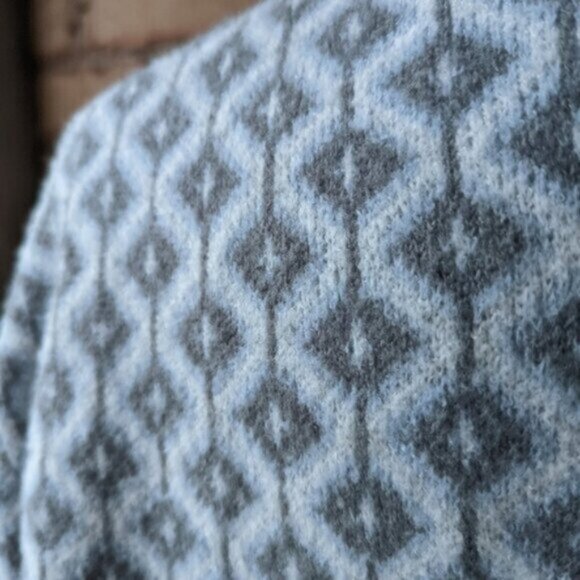 Paraphrase fuzzy button down geometric print cardigan sweater - Picture 2 of 7